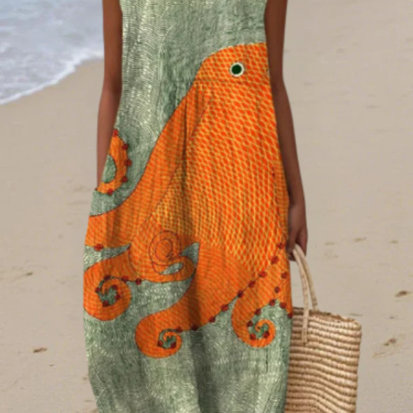 Tess oceanic octopus midi dress in Multicolour, front view