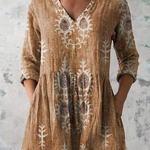 Elise soft green print V-neck blouse in Yellow, view 4