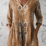 Elise soft green print V-neck blouse in Yellow, view 4