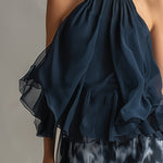 Ludovica navy high-neck top and printed trouser set, view 5