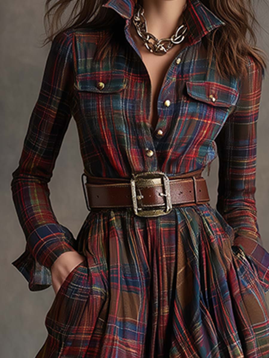 Mandy plaid belted shirt dress, view 4