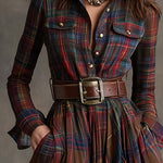 Mandy plaid belted shirt dress, view 4