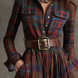 Mandy plaid belted shirt dress, view 4