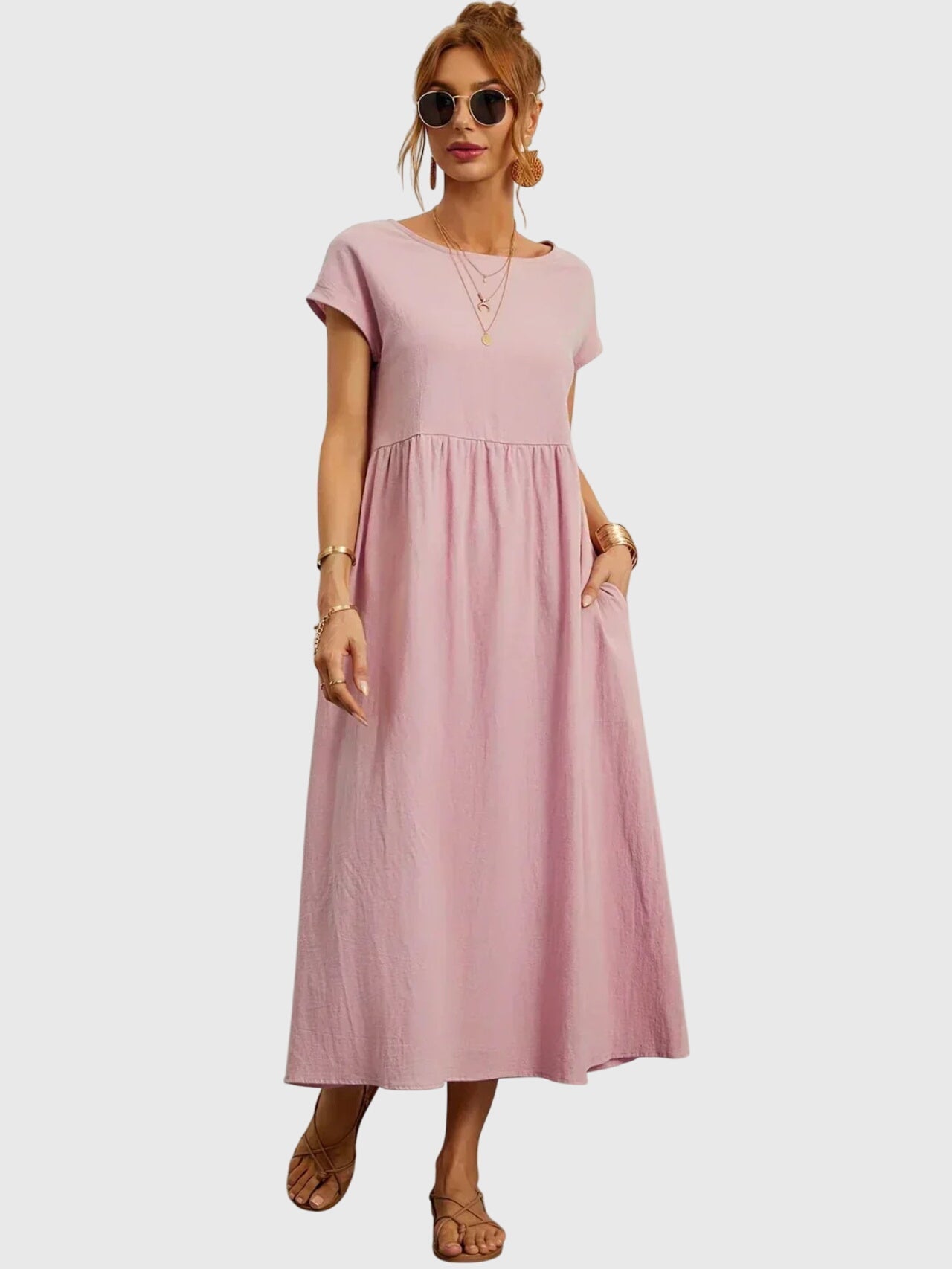 Giselle casual pocket dress in Pink, view 6