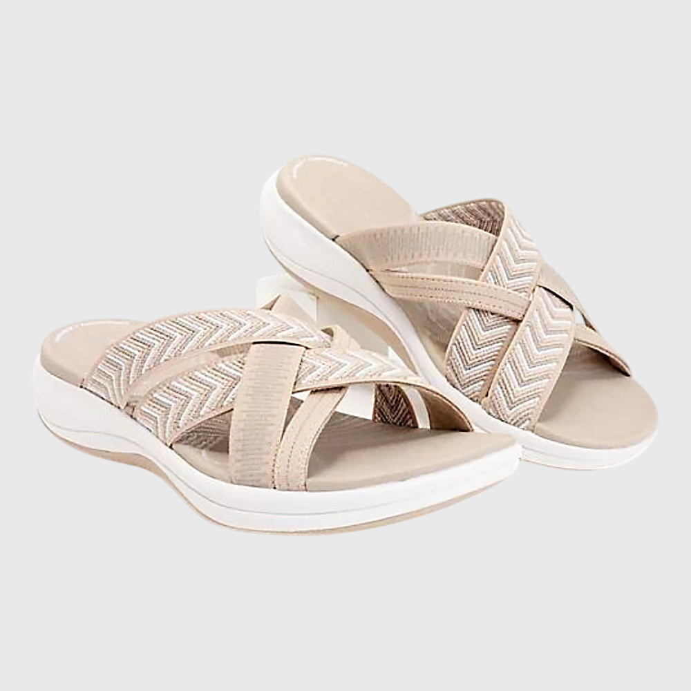 Jade Crossover Orthopaedic Slides in Beige, view 6
