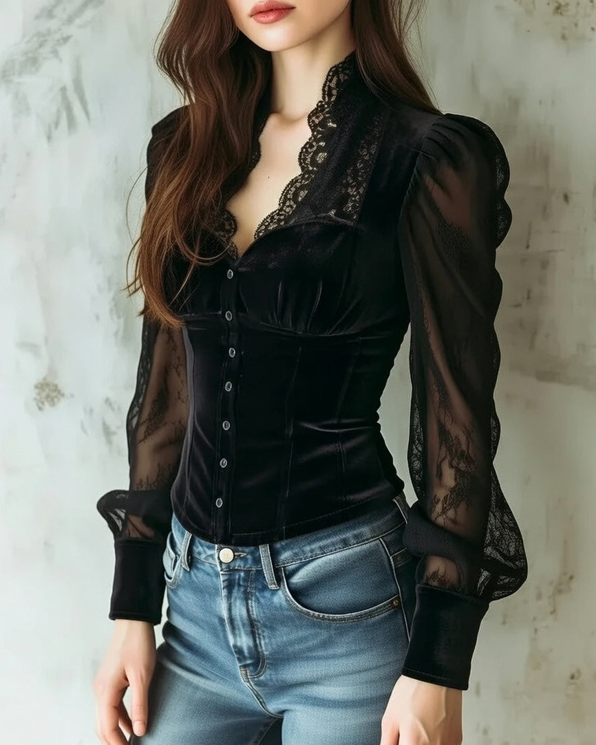 Mira Midnight black lace blouse, view 2