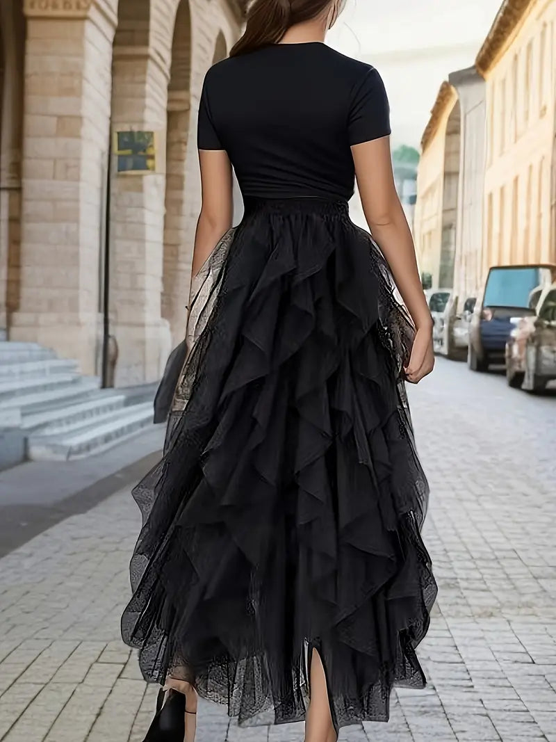Cecil mesh layered tutu skirt in Black, view 3