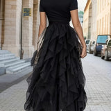 Cecil mesh layered tutu skirt in Black, view 3