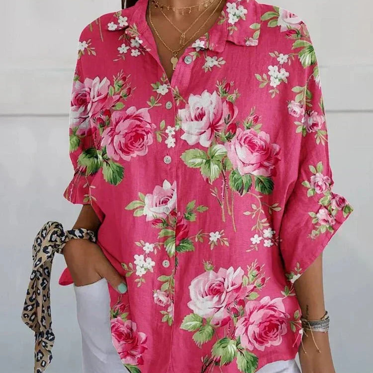 Sofie rose floral blouse in Rose Pink, front view