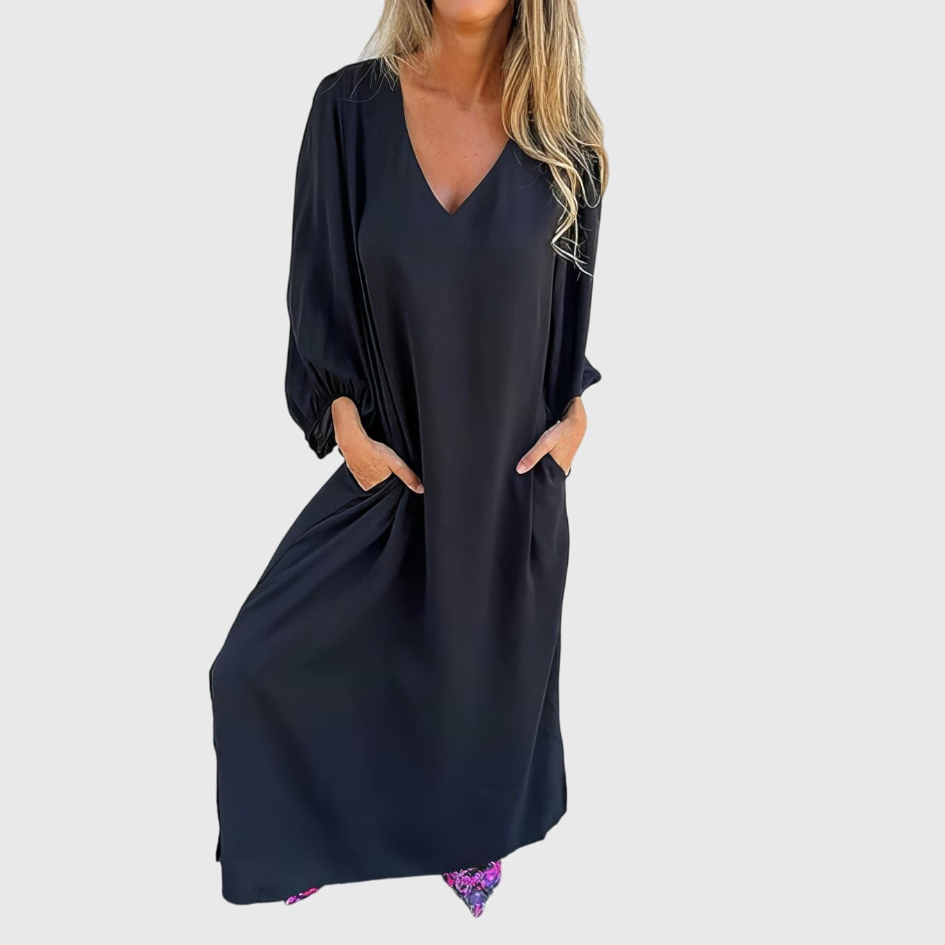 Carol Long Boho Dress in Black, view 3