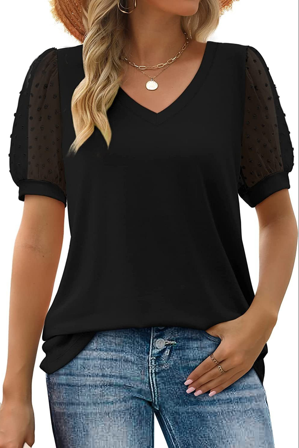 Helena V-neck blouse in Black, view 2