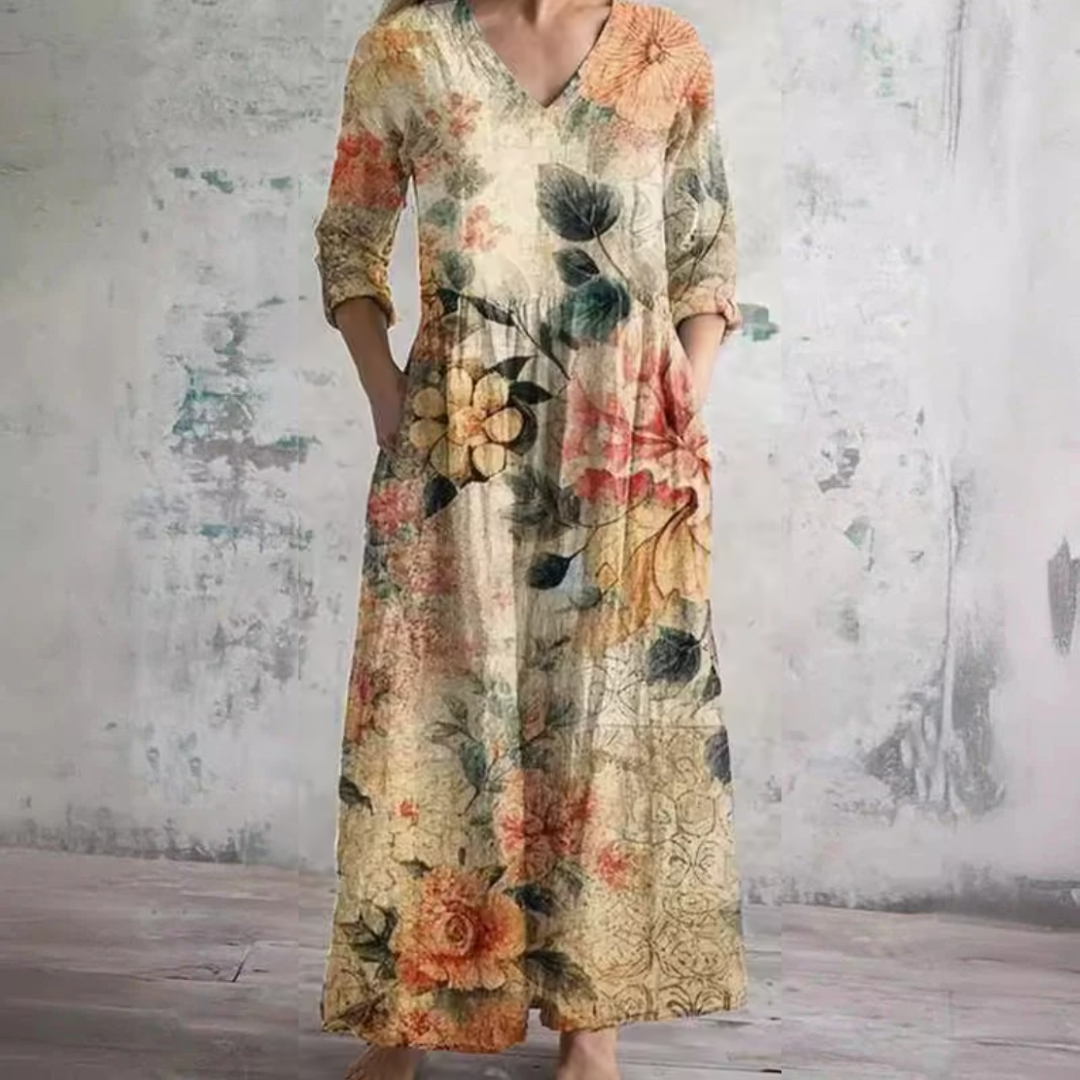 Tiara floral kaftan dress in Orange, front view