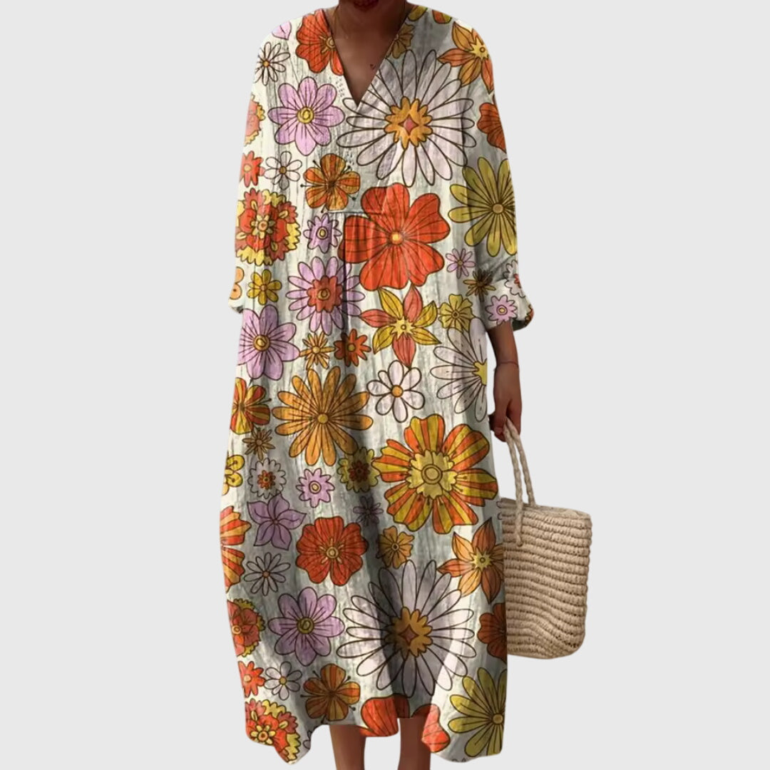 Stephanie geometric print maxi dress in Orange Floral, view 7