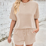 Solenne corduroy top and shorts set in Apricot, view 17