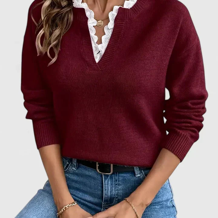 Zaryphine lace trim blouse in Red, view 3