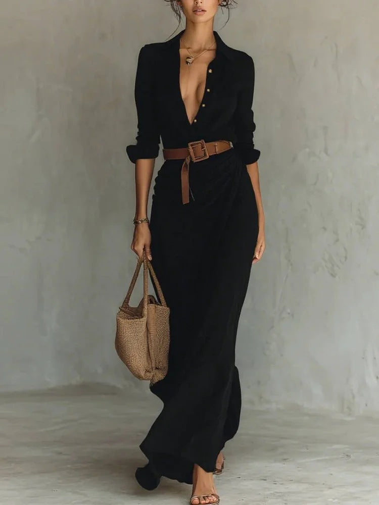 Amira elegant wrap maxi dress in Black, view 4