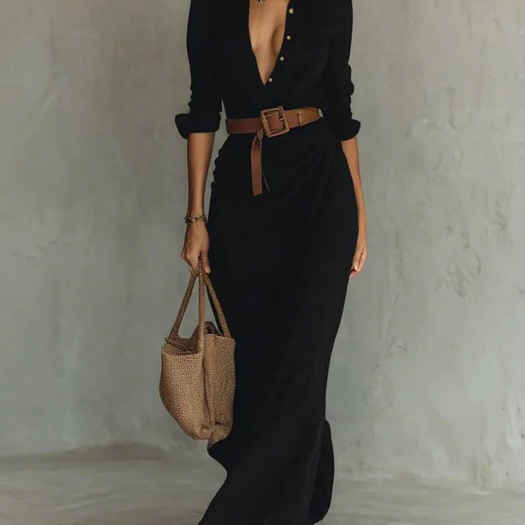 Amira elegant wrap maxi dress in Black, view 4