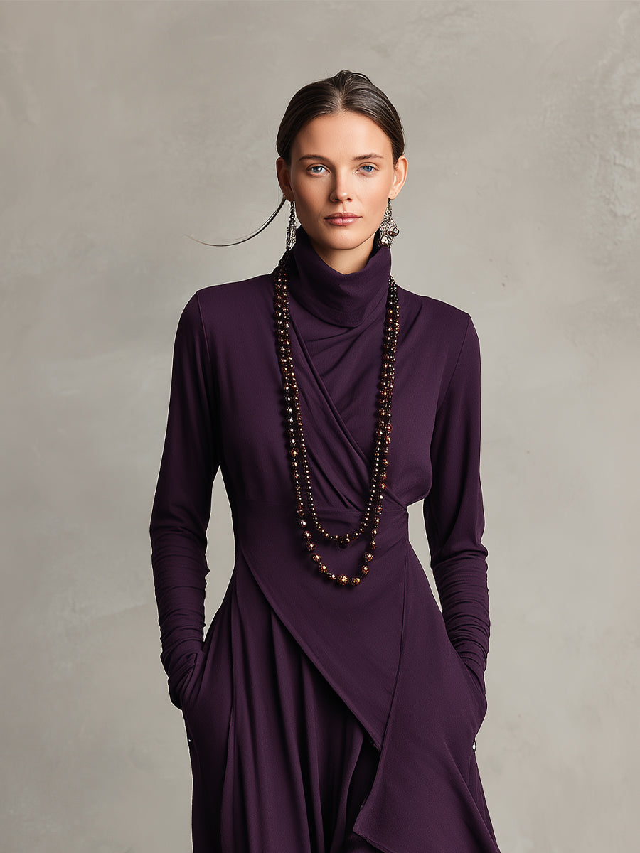Natalie draped turtleneck knit dress, view 3