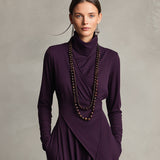 Natalie draped turtleneck knit dress, view 3