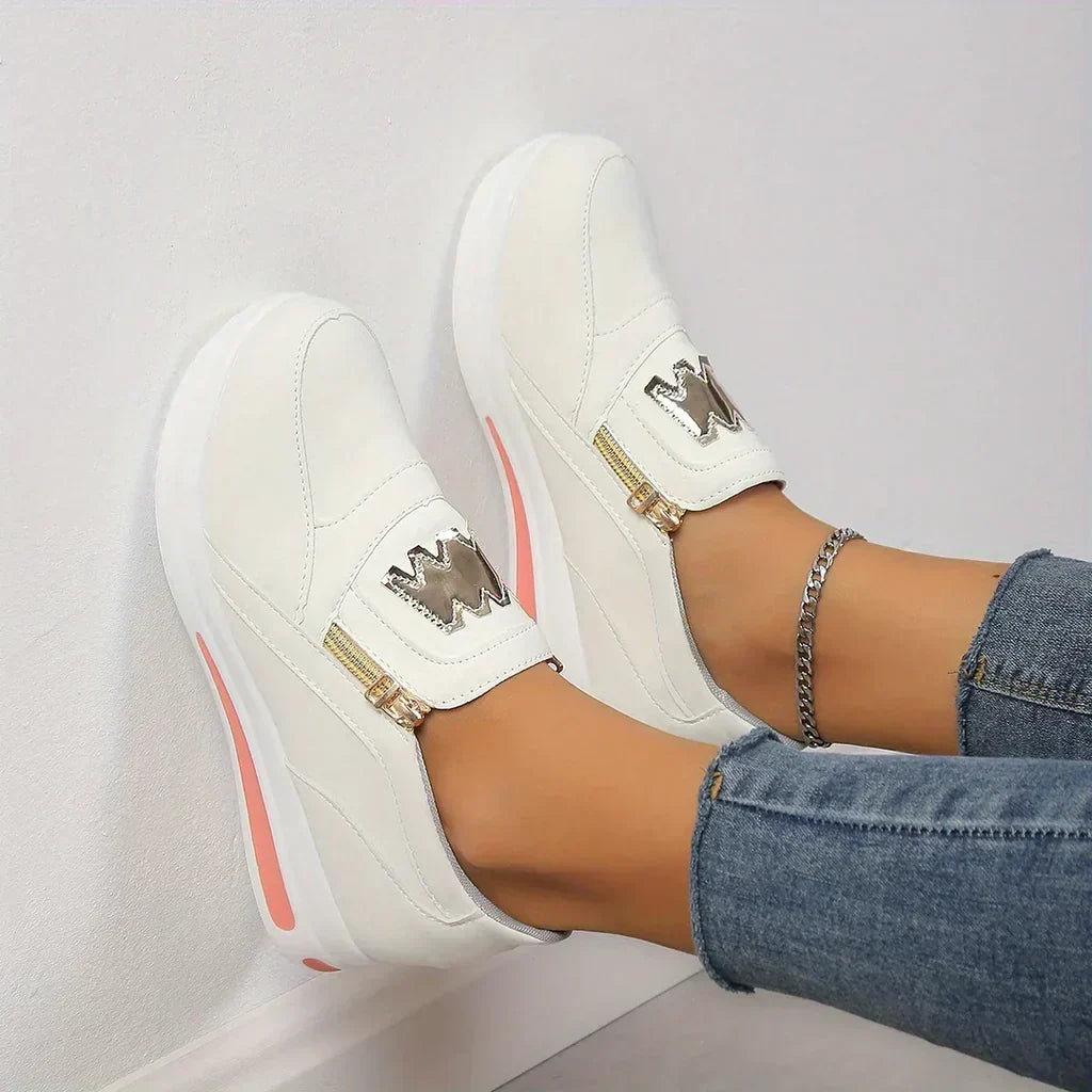 Kenna orthopaedic platform trainers in White, front view