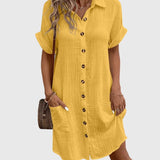 Caroline Button Front Shirt Dress in Yellow, view 2