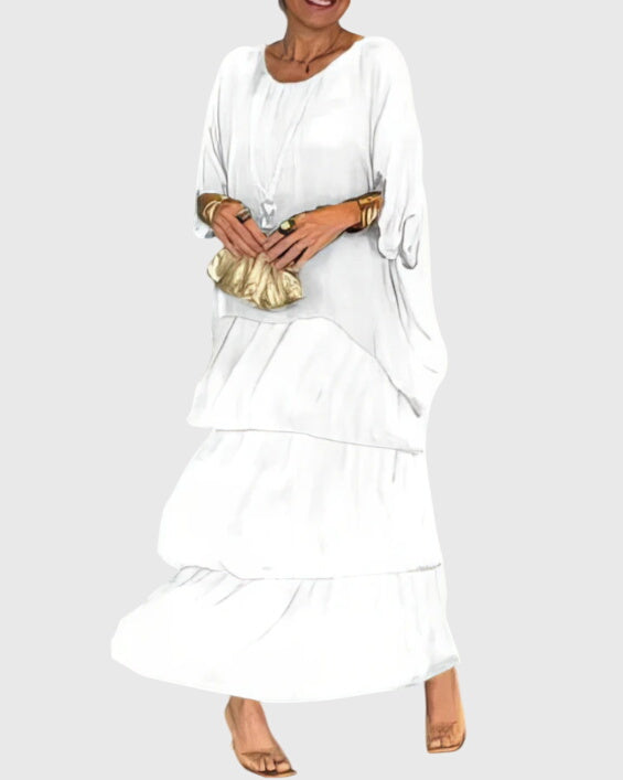 Susan long flowing elegant maxi dress in White, view 7