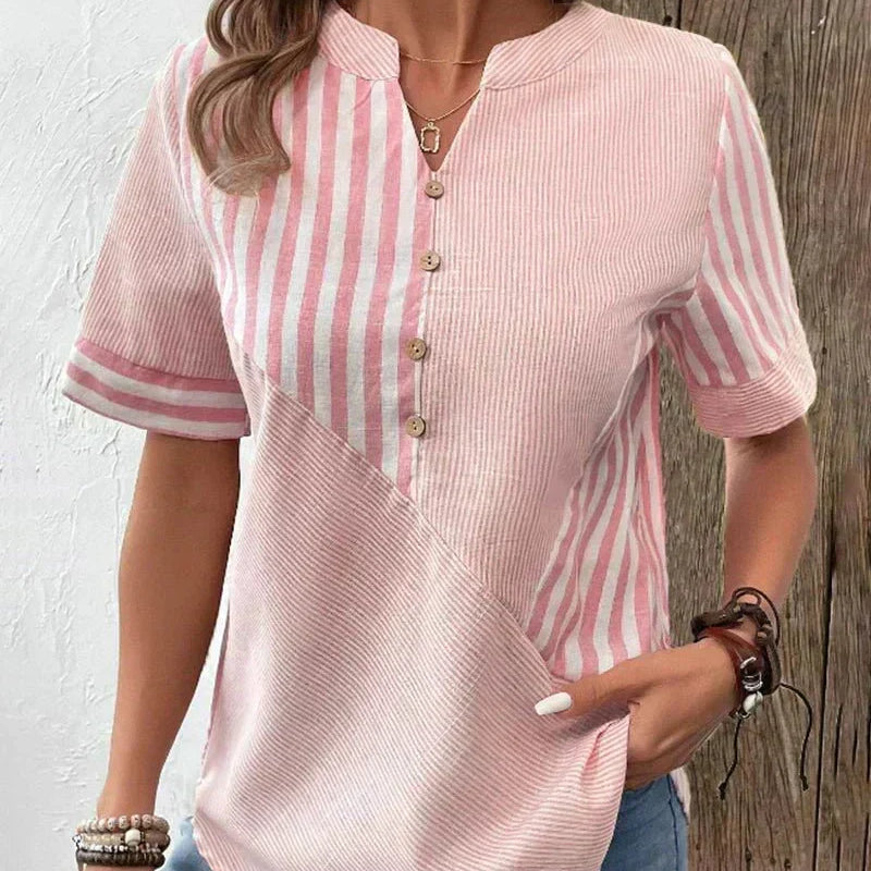 Lila soft striped blouse in Pink, front view