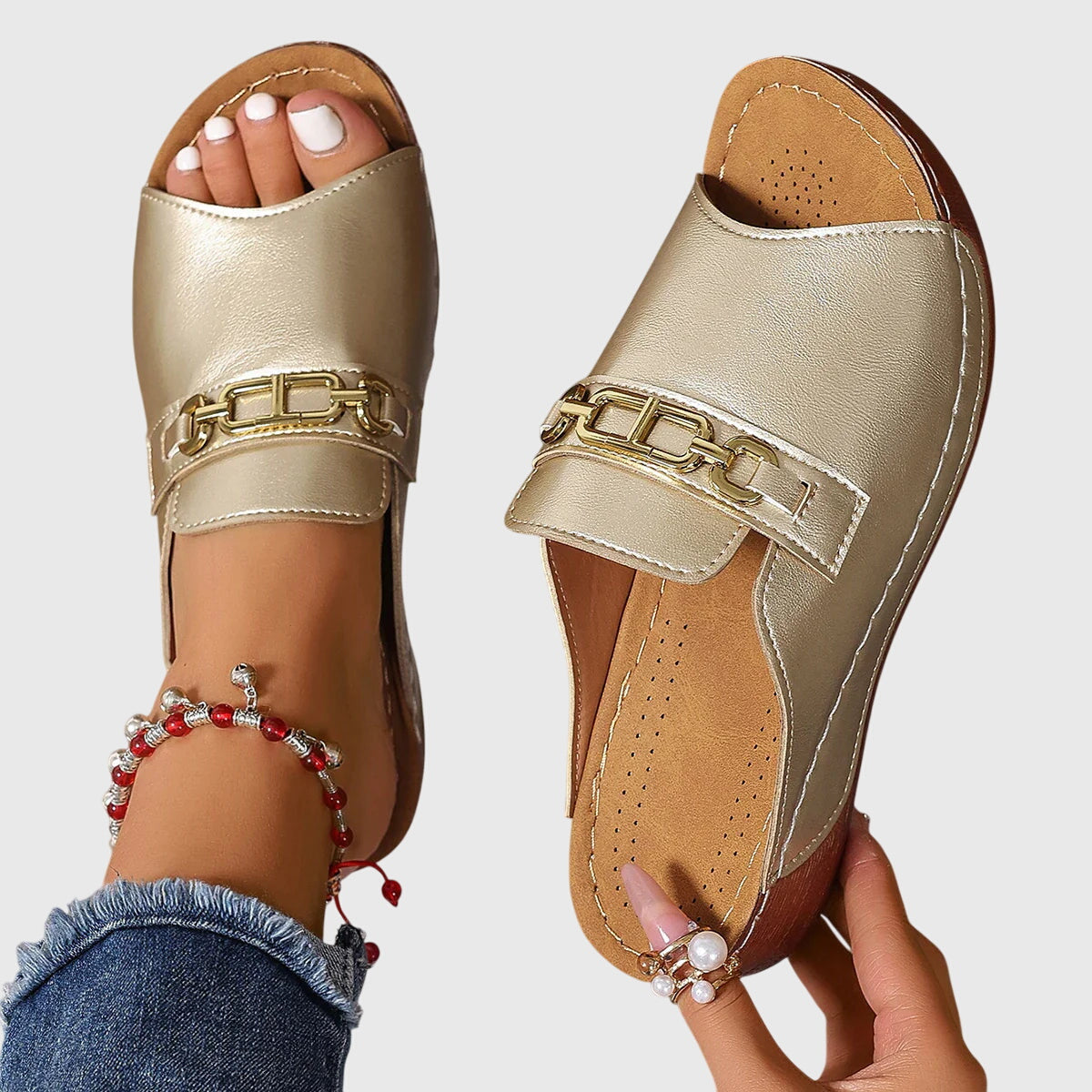 Kimberly Comfy Slide Sandals in Gold, view 4