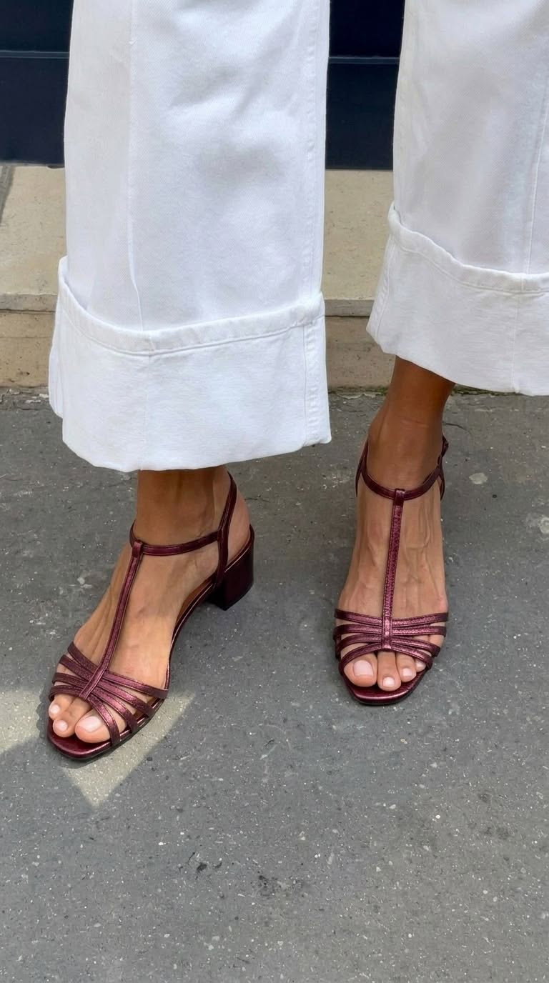 Solveig Strappy Block Heel Sandals in Burgundy, view 5