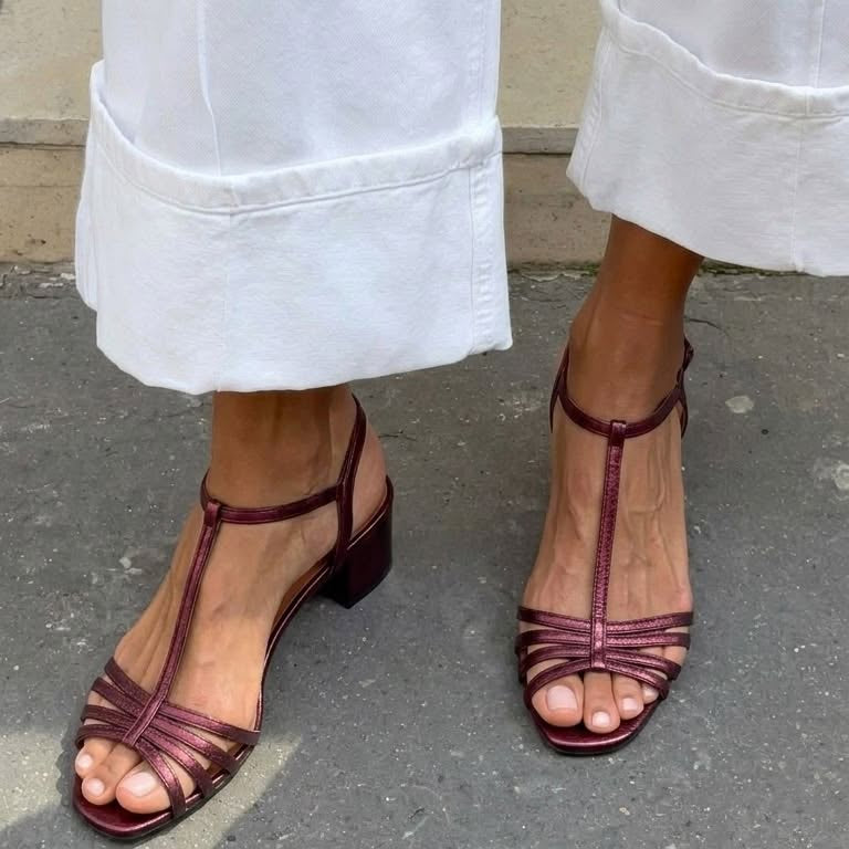 Solveig Strappy Block Heel Sandals in Burgundy, view 5