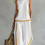 Leila elegant sleeveless trouser set in White, view 6