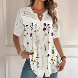 Vivian lace detail printed blouse, front view