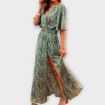 Sabine floral wrap maxi dress in Green, front view