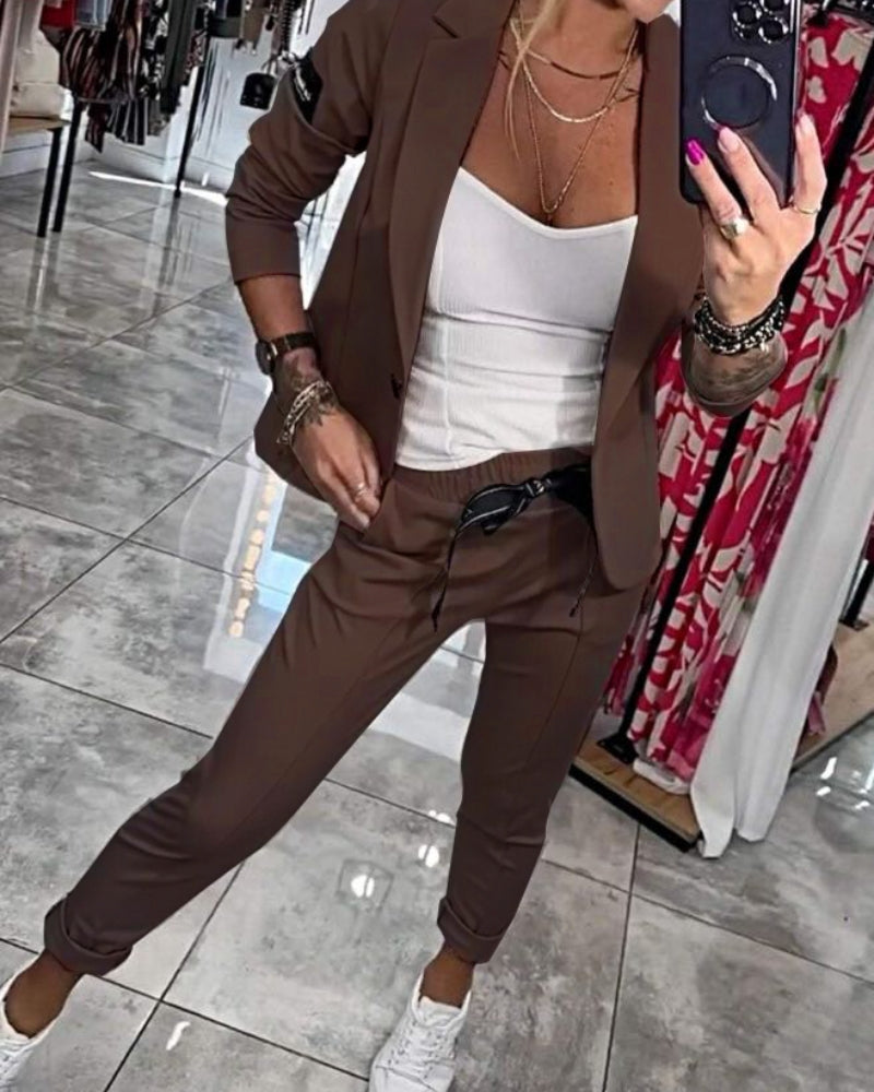 Malou jacket and trouser two-piece set in Brown, view 2