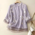 Nicole embroidered cotton blouse in Purple, view 2
