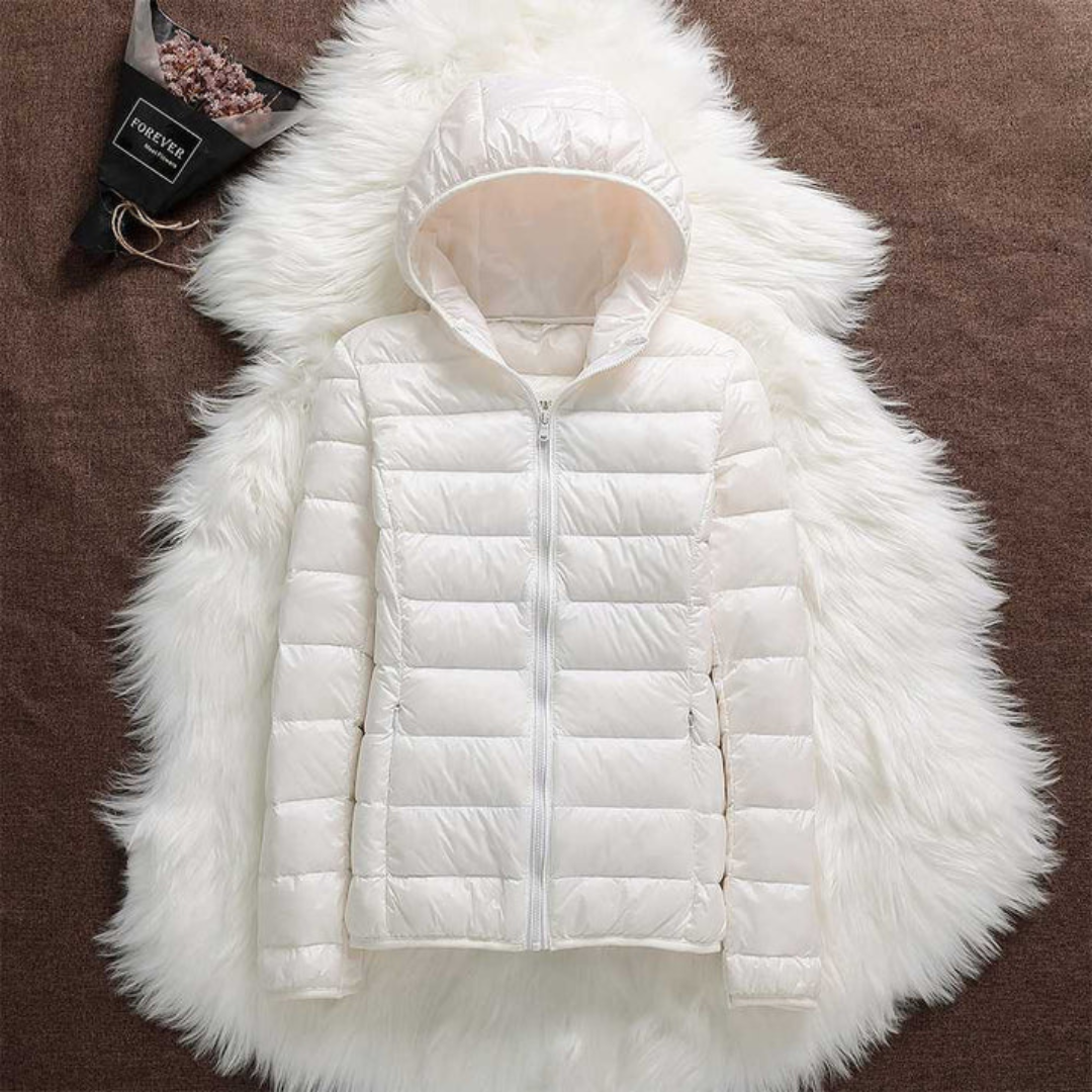 Metta white hooded puffer jacket, view 2