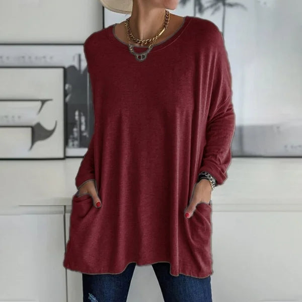 Moira relaxed long sleeve top in Burgundy, view 9