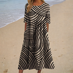 Flowy rose print long dress in Black, view 4