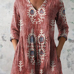 Elise soft green print V-neck blouse in Red, view 3