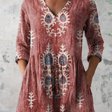 Elise soft green print V-neck blouse in Red, view 3