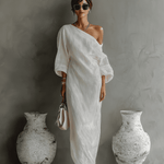 Aurora one shoulder linen maxi dress, view 9