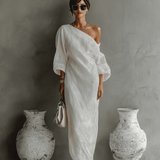 Aurora one shoulder linen maxi dress, view 9