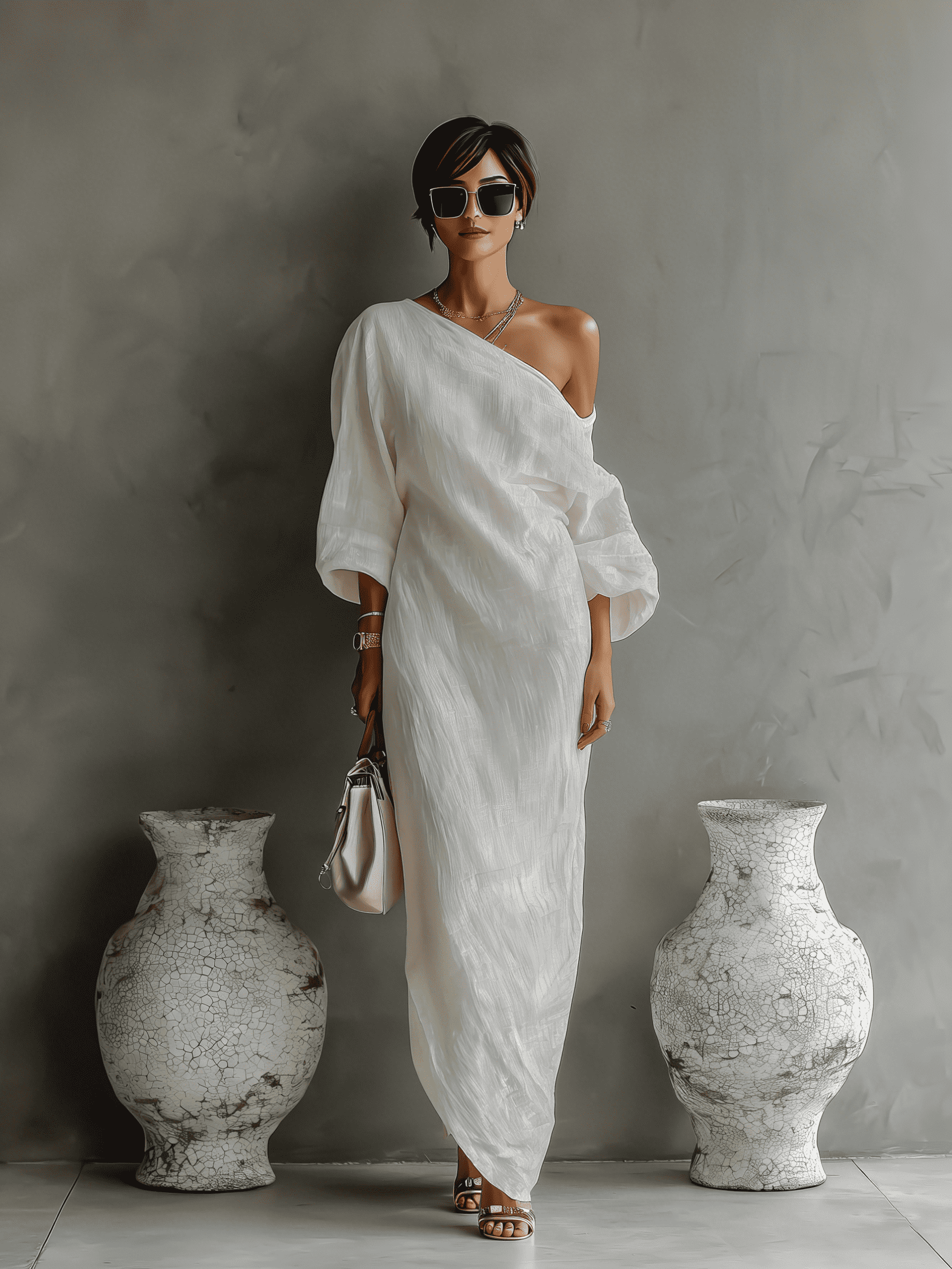 Aurora one shoulder linen maxi dress, view 9