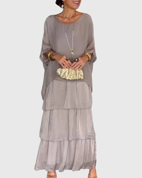 Susan long flowing elegant maxi dress in Grey, view 8