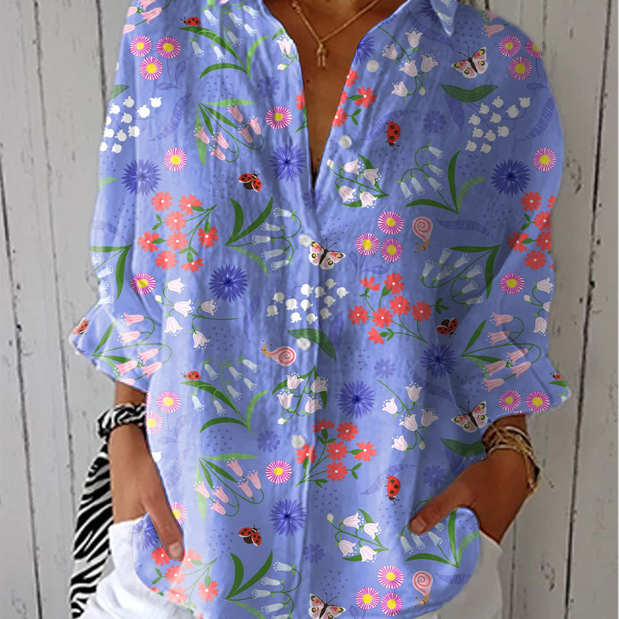 Felicia bloom meadow print blouse in Purple, front view