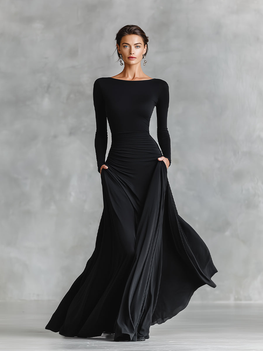 Rubi elegant black maxi dress, front view