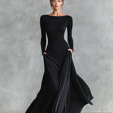 Rubi elegant black maxi dress, front view