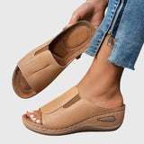 Aretha Orthopaedic Wedge Slide Sandals in Beige, view 4