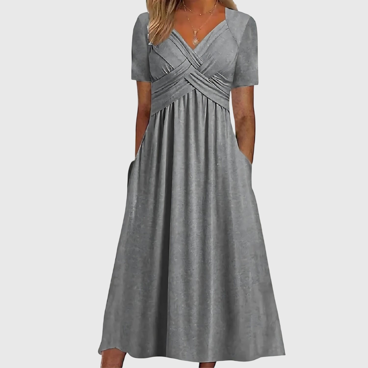 Viola tummy control midi dress in Grey, view 3