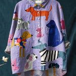 Emma colourful dog print shirt in Purple, front view
